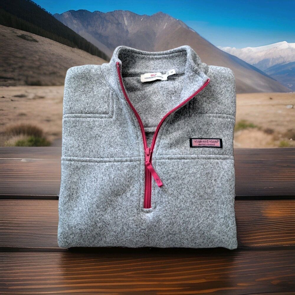 VINEYARD VINES HEATHER GRAY 1/4 ZIP WOMENS SIZE MEDIUM GUC